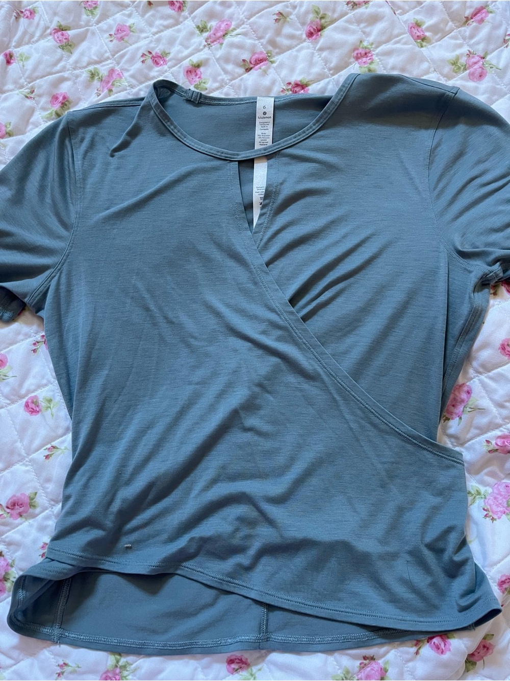 Lululemon Slate Blue Wrap-Style Short Sleeve Top